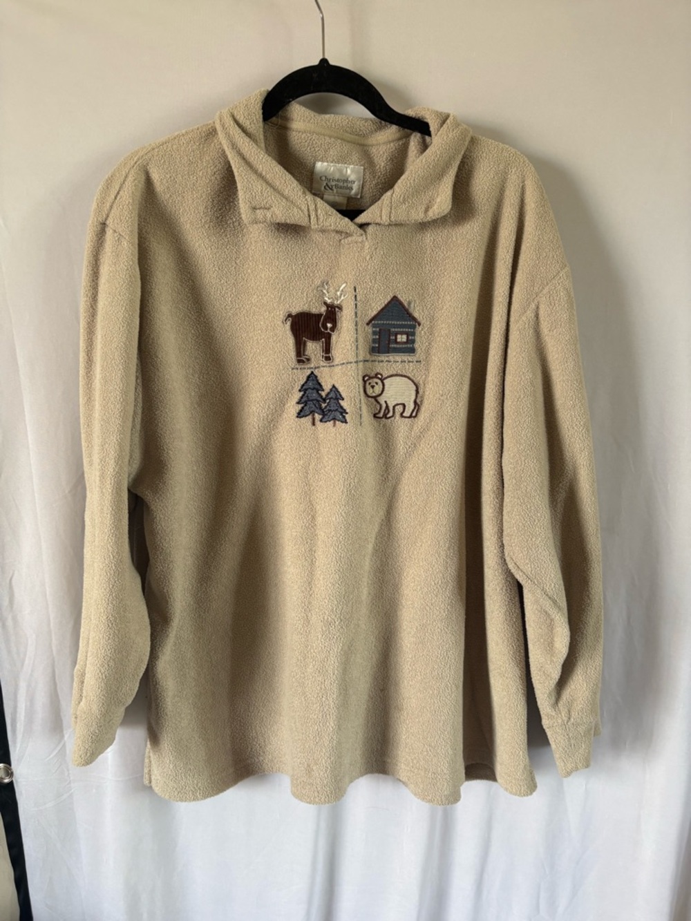 Women’s Cream Teddy Pullover Jacket with Cabin Embroidery